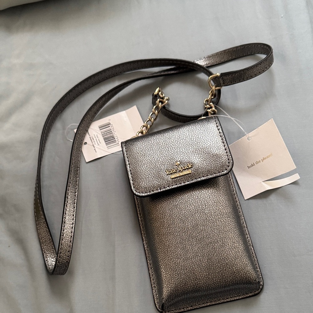 kate spade Metallic Gunmetal Crossbody Phone & Card Holder